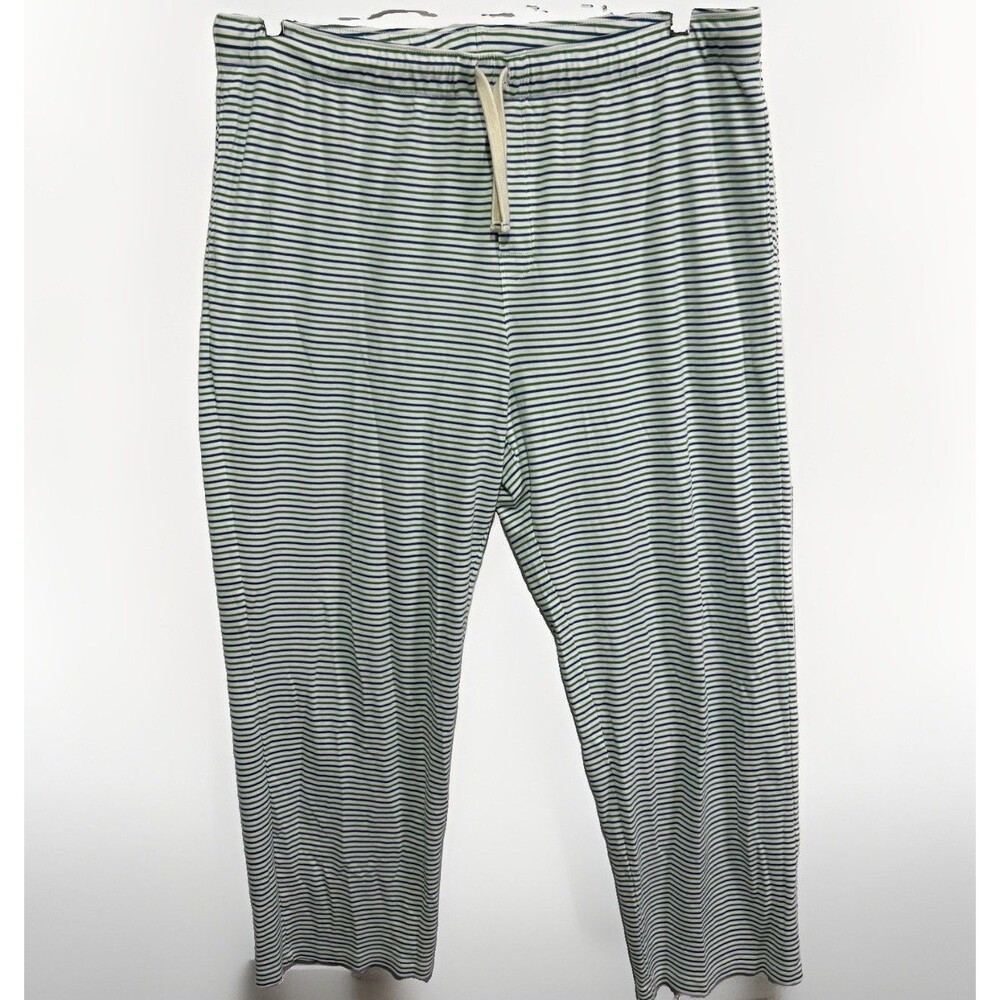 LAKE Women’s Pima Cotton Striped Pajama Pants White Blue Green XL Cozy Lounge
